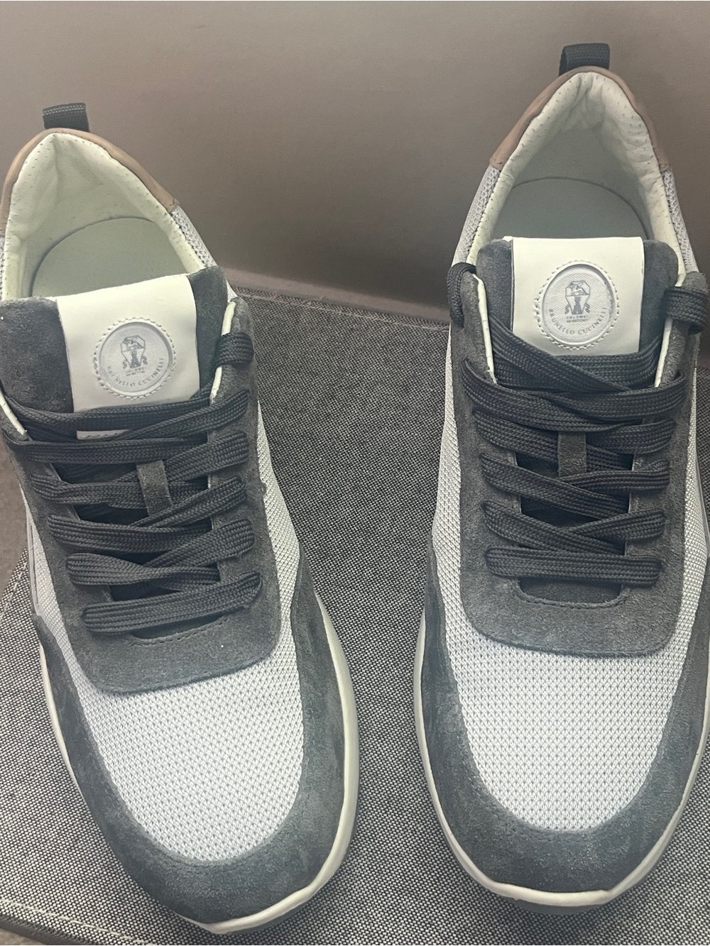 Brunello Cucinelli Gray and White Suede-Trim Sneakers Size UE 42/ US 9